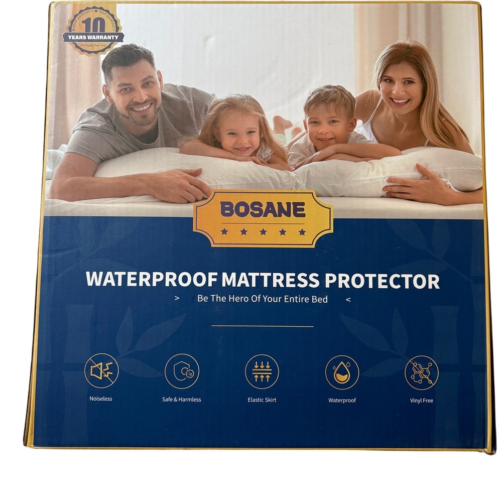 Queen Size Waterproof Mattress Protector Pad Cover Fitted White Bosane